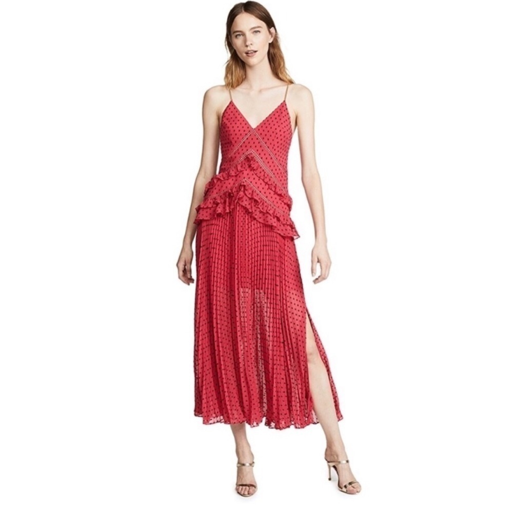 Self-Portrait Pink Ruffle Plisse Maxi Dress Coquette Wedding Guest Size 6